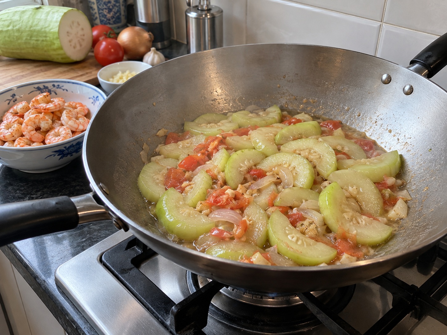 Tumis Opo Udang Filipina — Buka dan susutkan cairan