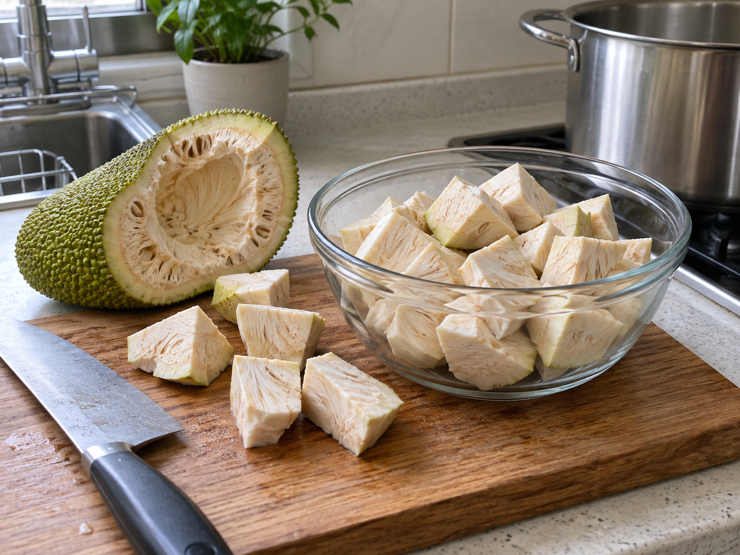 Filipino Kansi Sour Beef Soup — Cut young jackfruit into chunks