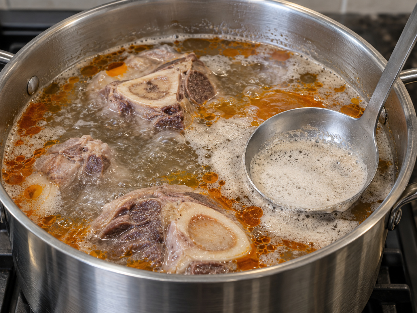 Filipino Kansi Sour Beef Soup — Bring to boil and skim foam