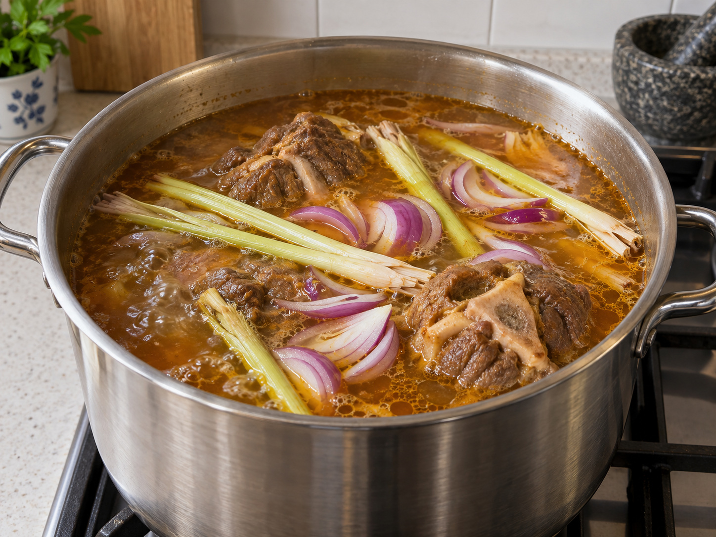 Filipino Kansi Sour Beef Soup — Add lemongrass and onion