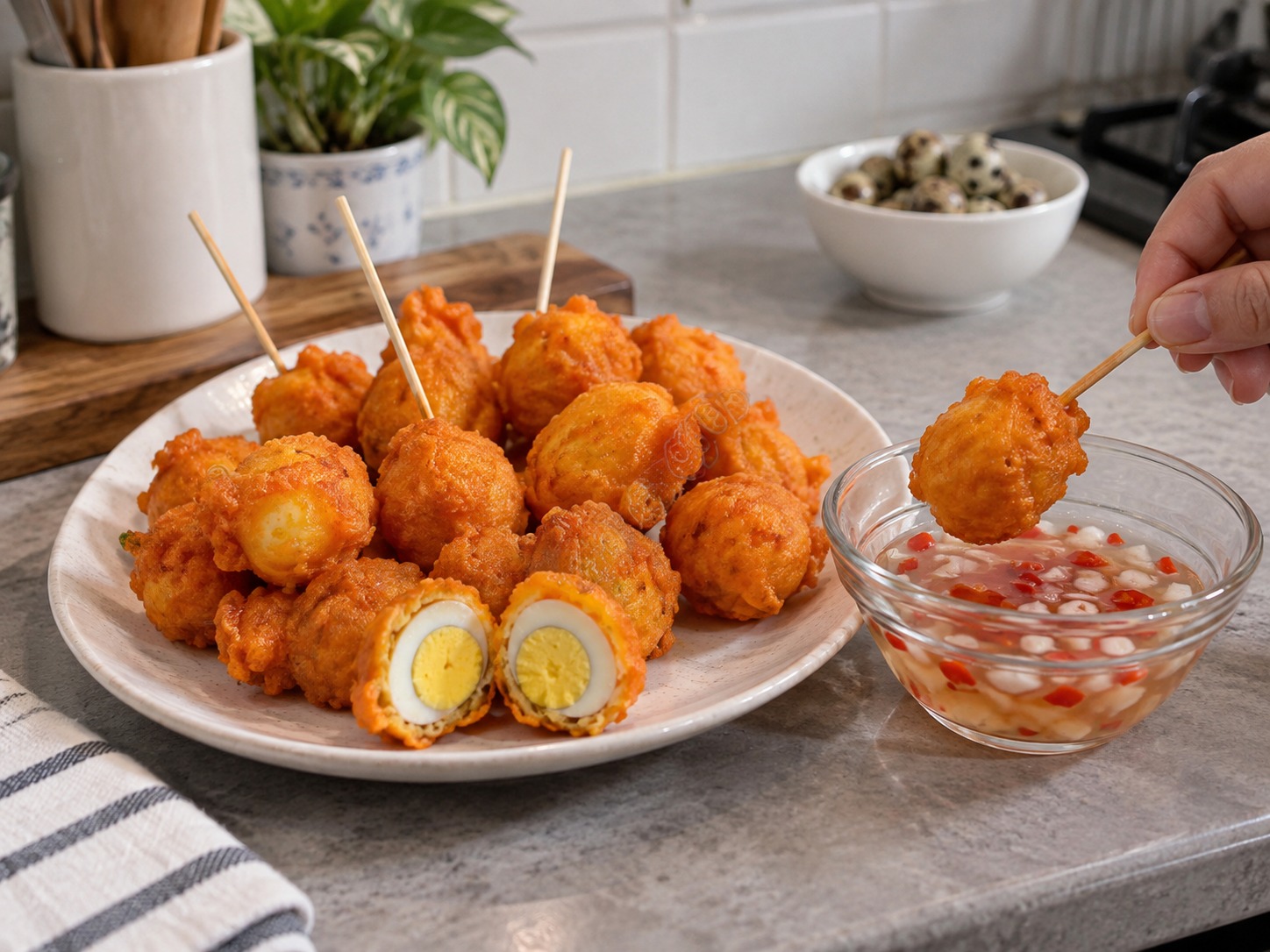 菲律賓橙色炸鵪鶉蛋 Kwek-Kwek — 完成圖
