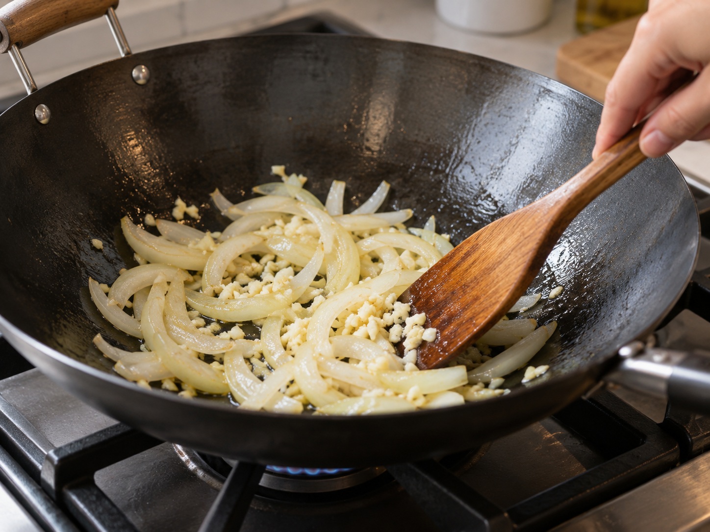 Filipino Lumpiang Sariwa Vegetable Rolls — Sauté garlic and onion