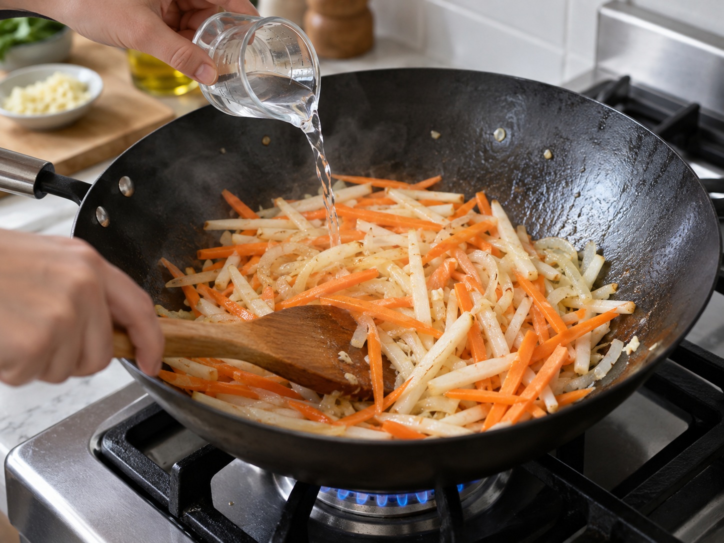 Filipino Lumpiang Sariwa Vegetable Rolls — Cook the firm vegetables first