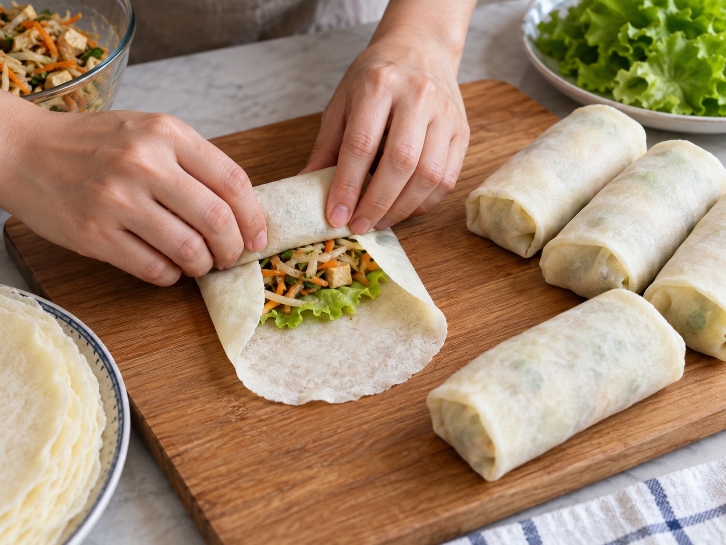 Filipino Lumpiang Sariwa Vegetable Rolls — Fold the fresh rolls