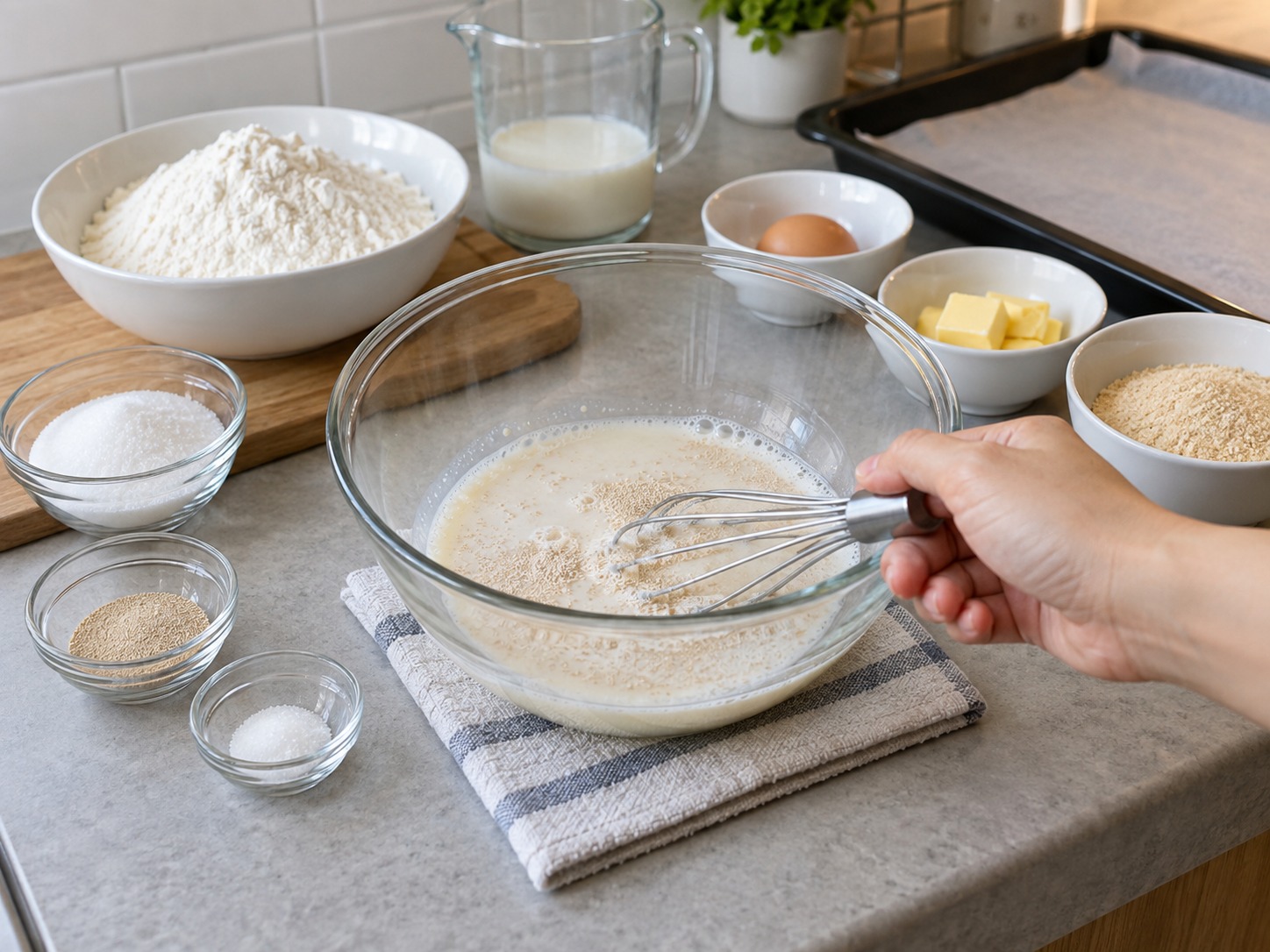 Filipino Pandesal — Mix warm milk, sugar and yeast