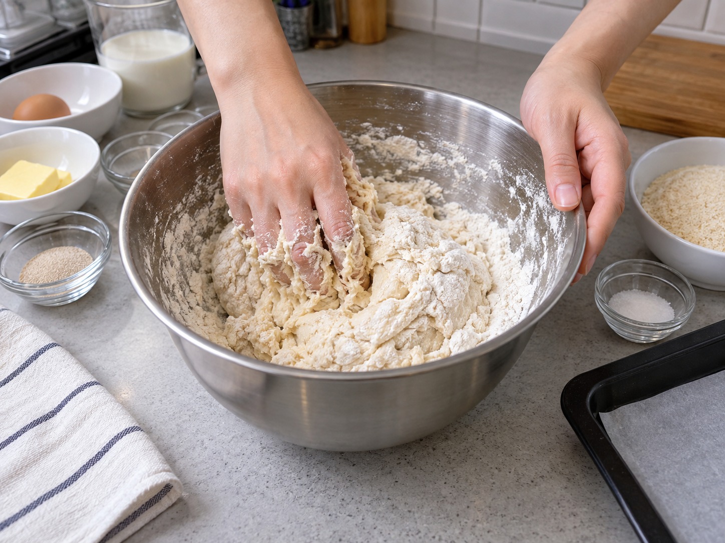 Filipino Pandesal — Add flour and salt to form dough