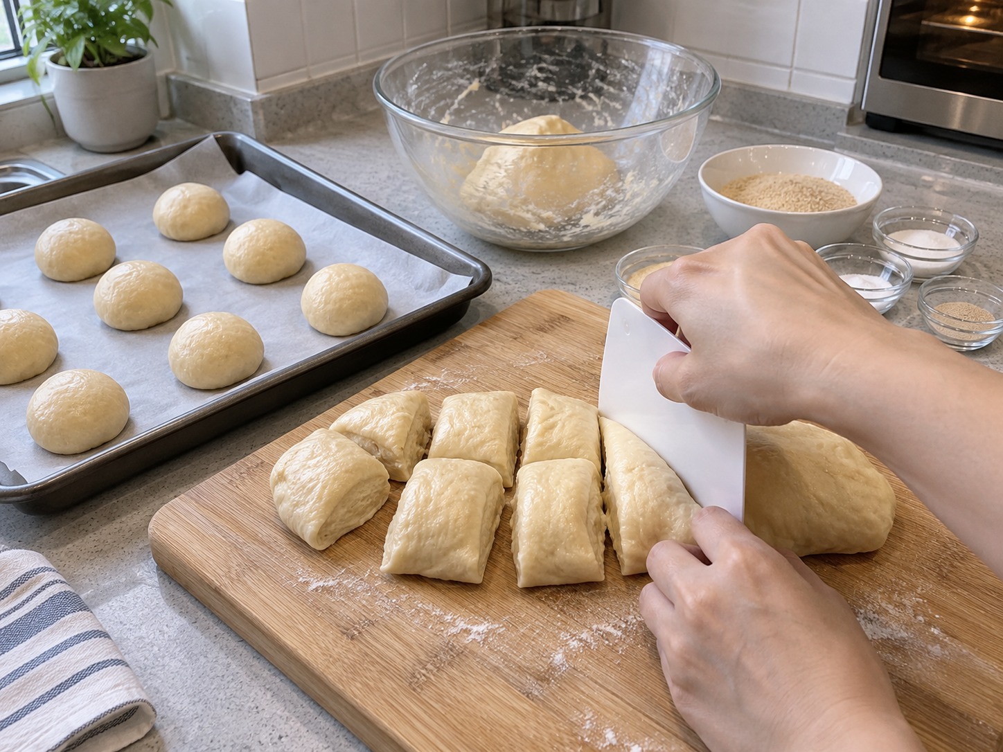 Filipino Pandesal — Deflate and divide into twelve pieces