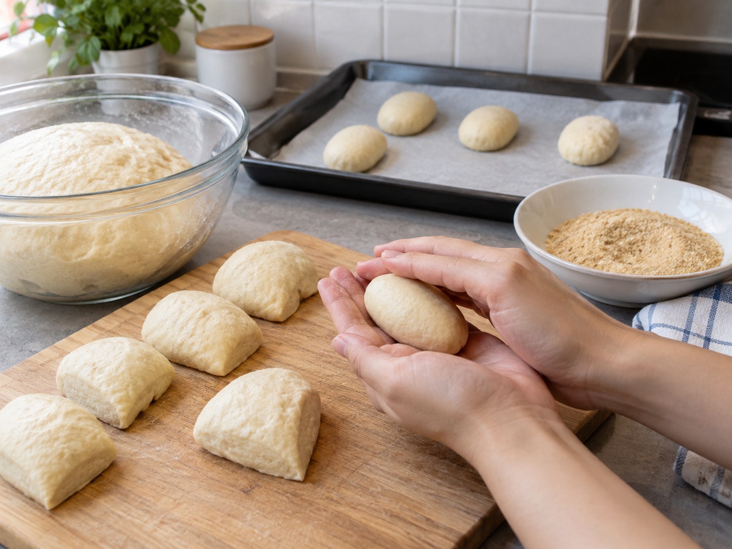 Filipino Pandesal — Shape each piece into an oval roll