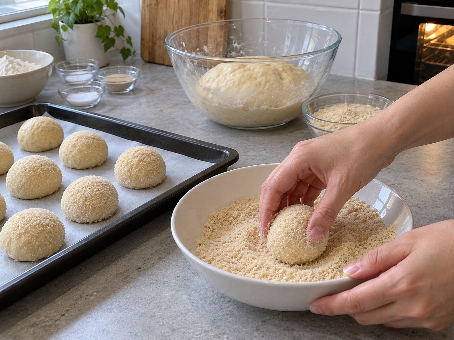 Filipino Pandesal — Coat evenly in fine breadcrumbs