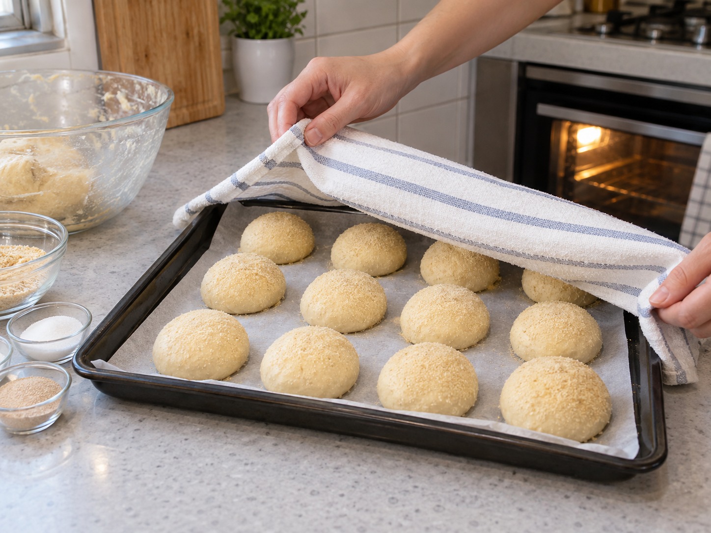 Filipino Pandesal — Arrange on tray and proof twenty minutes