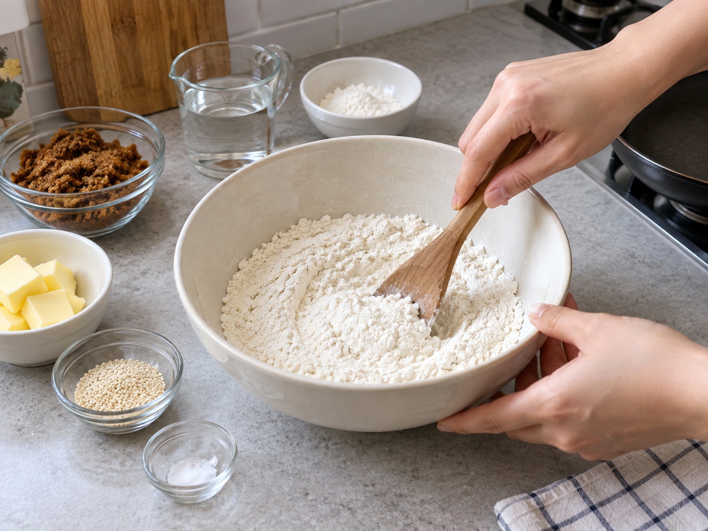 Piaya na Muscovado — Paghaluin ang harina at asin