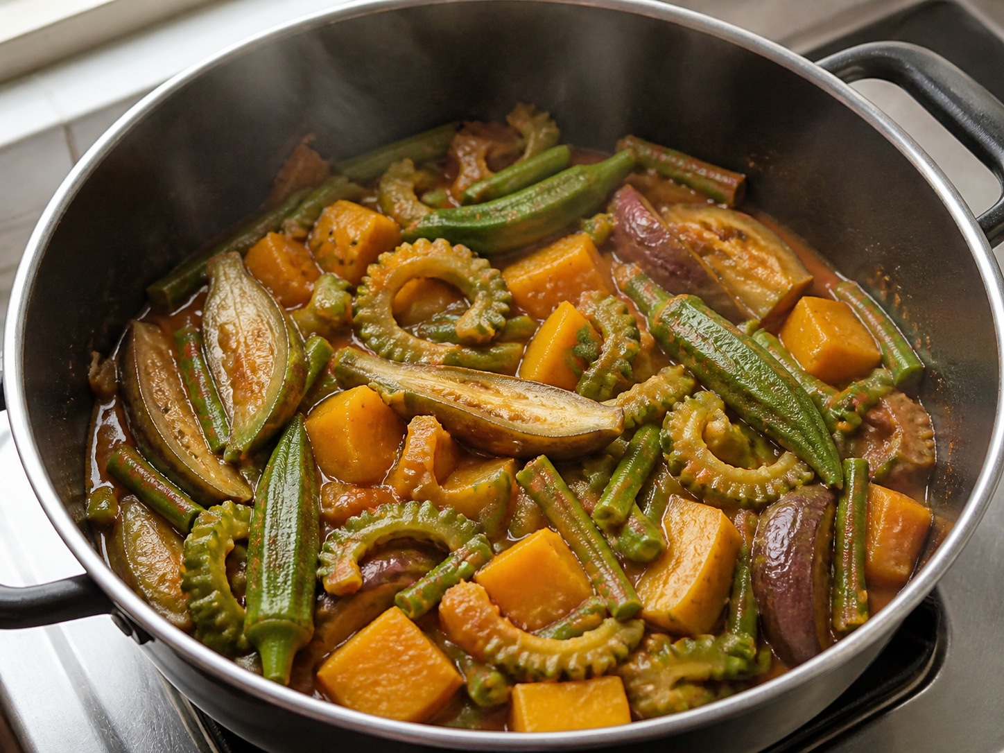 Pinakbet — hakbang 11: Tapusin sa talong at okra