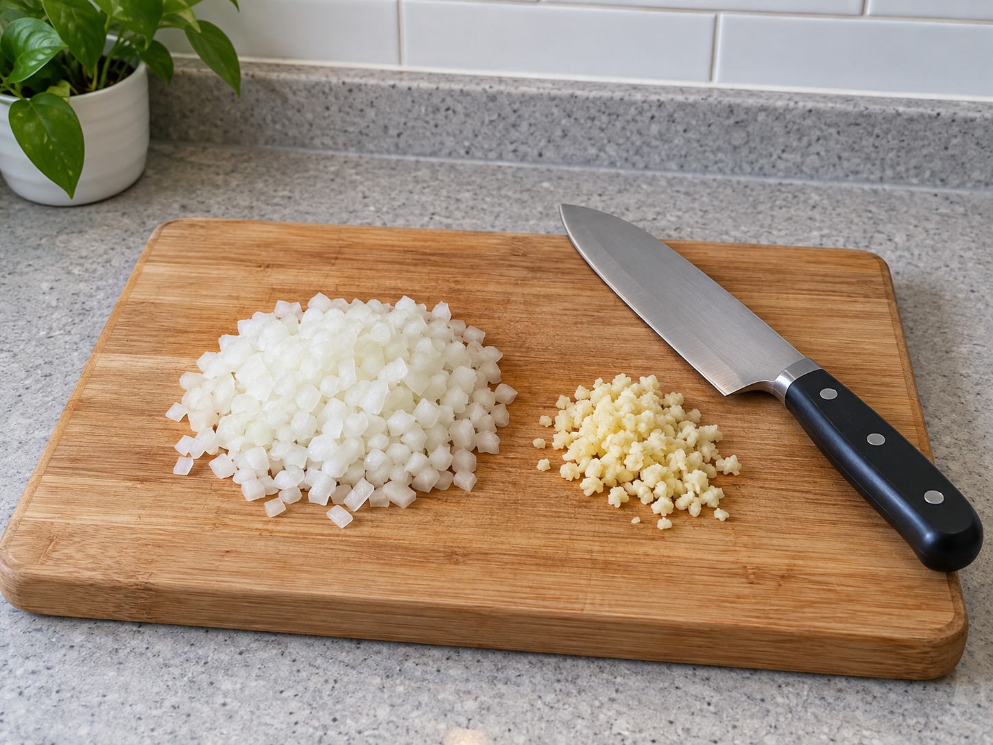 Filipino Pininyahang Manok — Dice onion and mince garlic