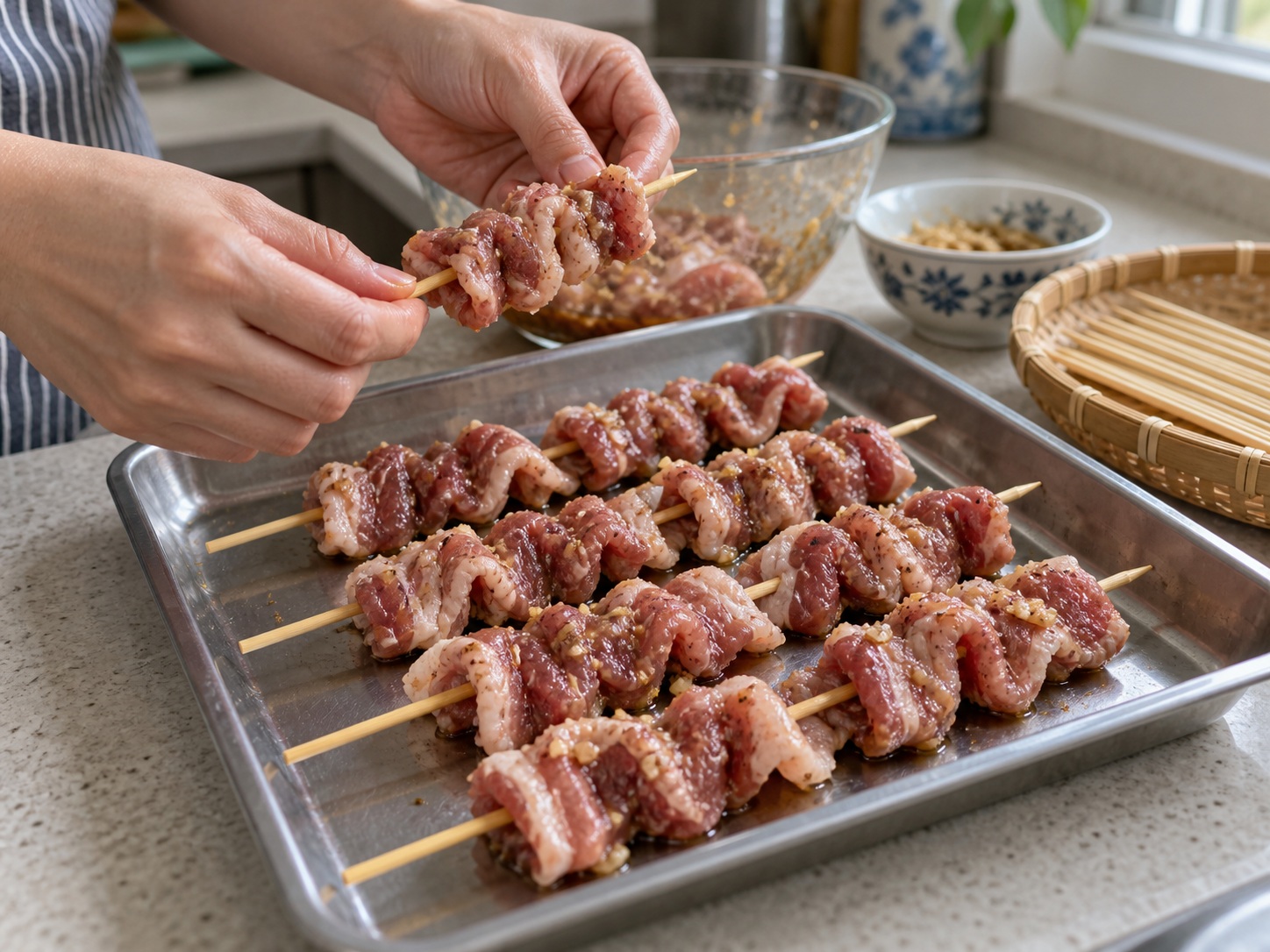 菲律賓燒豬肉串 — 鬆散穿成肉串