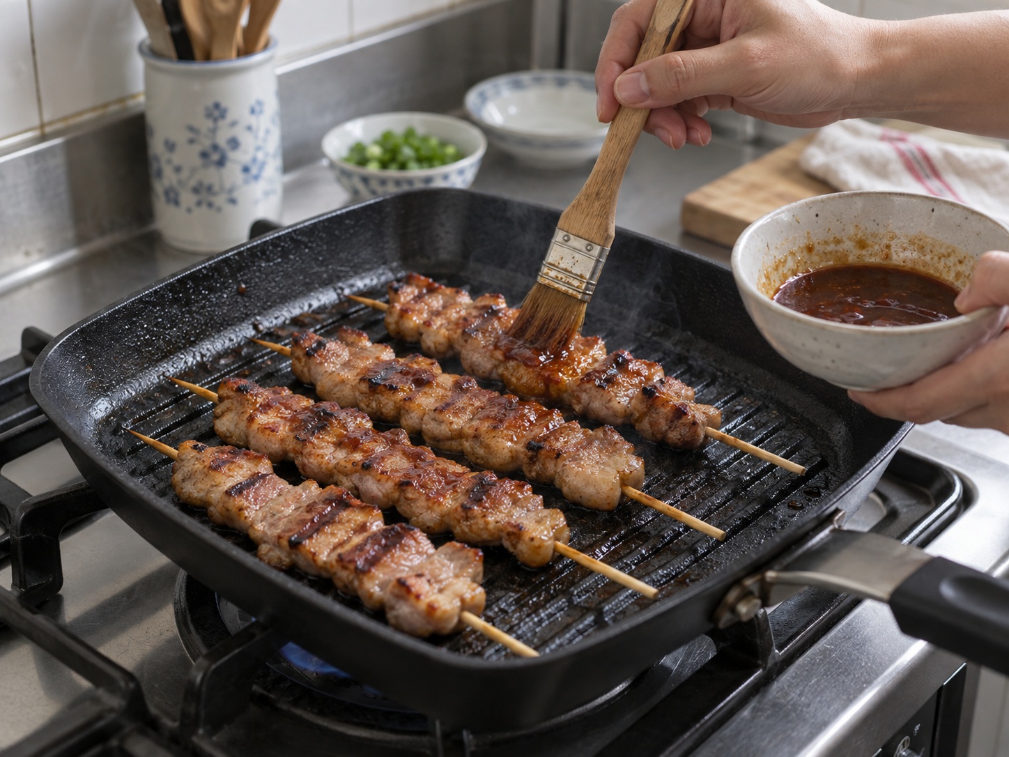 菲律賓燒豬肉串 — 翻面掃乾淨醃汁