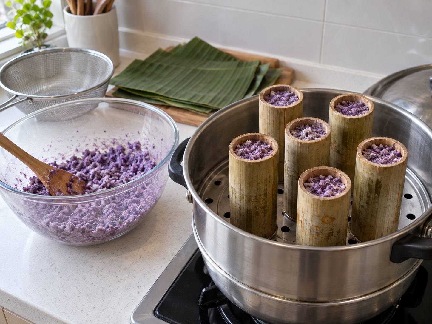 菲律賓紫糯米筒糕 Puto Bumbong — 鬆散裝入米粉