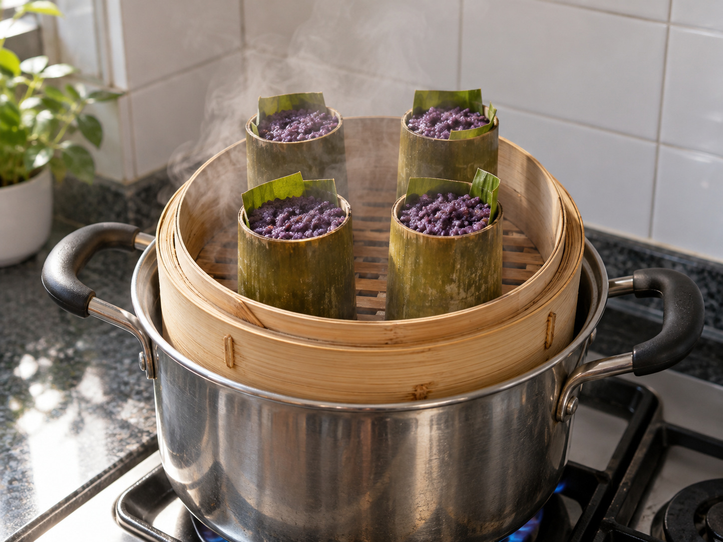 菲律賓紫糯米筒糕 Puto Bumbong — 放竹筒蒸熟