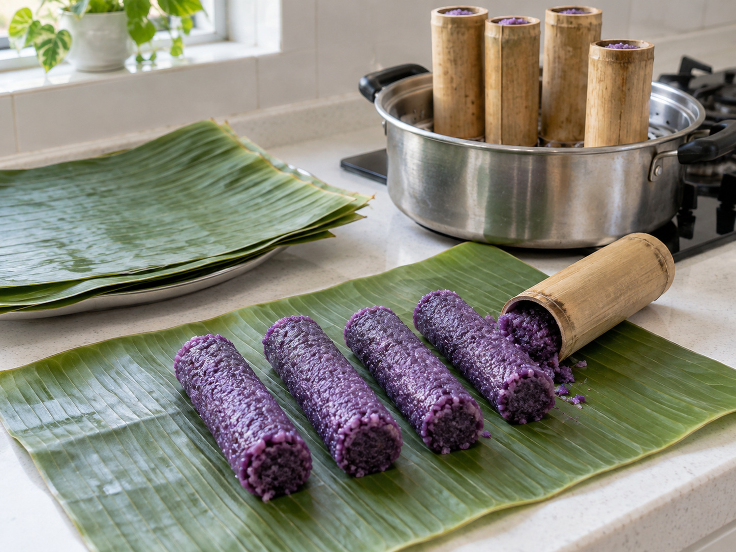 菲律賓紫糯米筒糕 Puto Bumbong — 推出糕到蕉葉