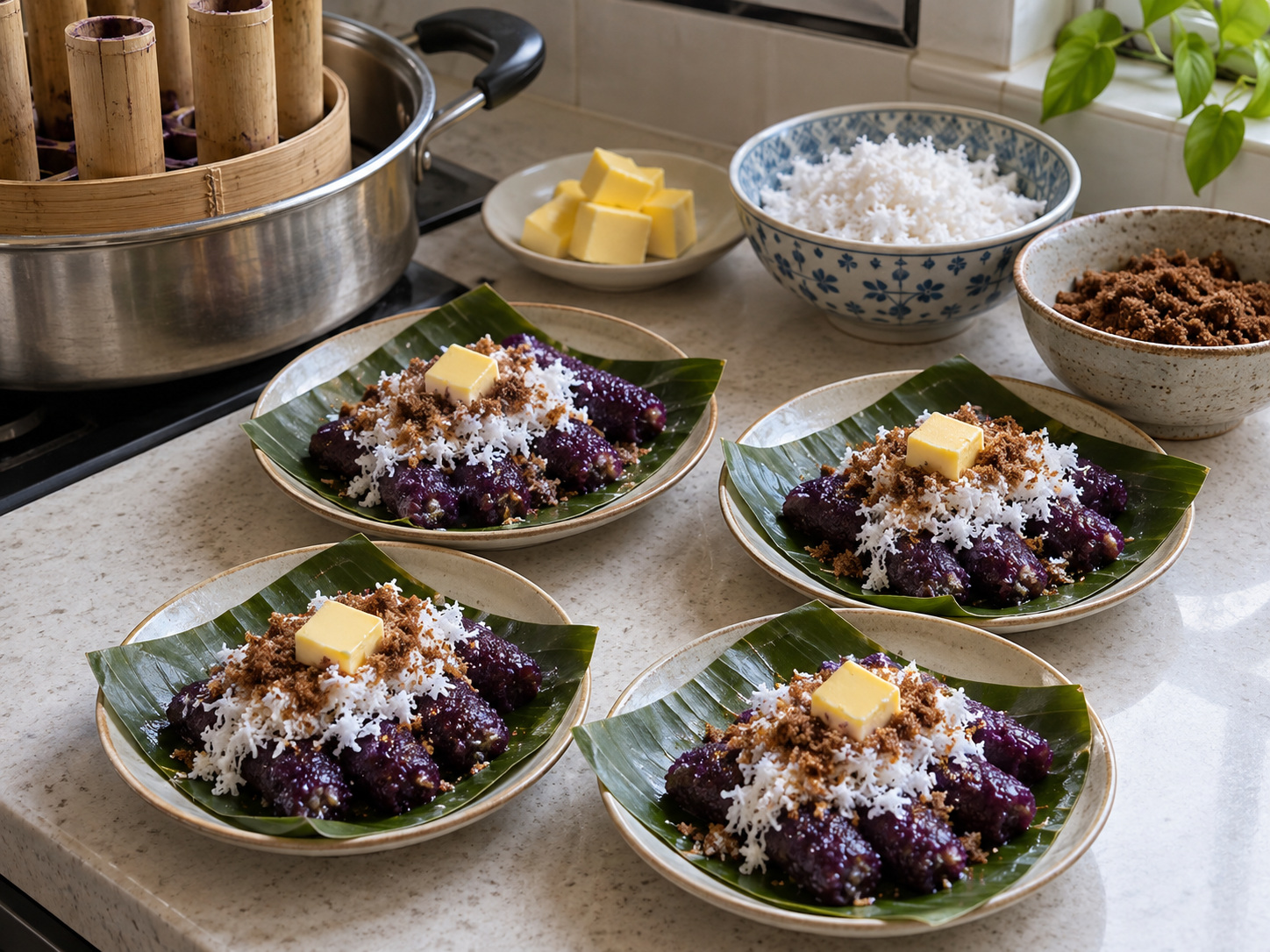 菲律賓紫糯米筒糕 Puto Bumbong — 抹牛油撒椰絲黑糖