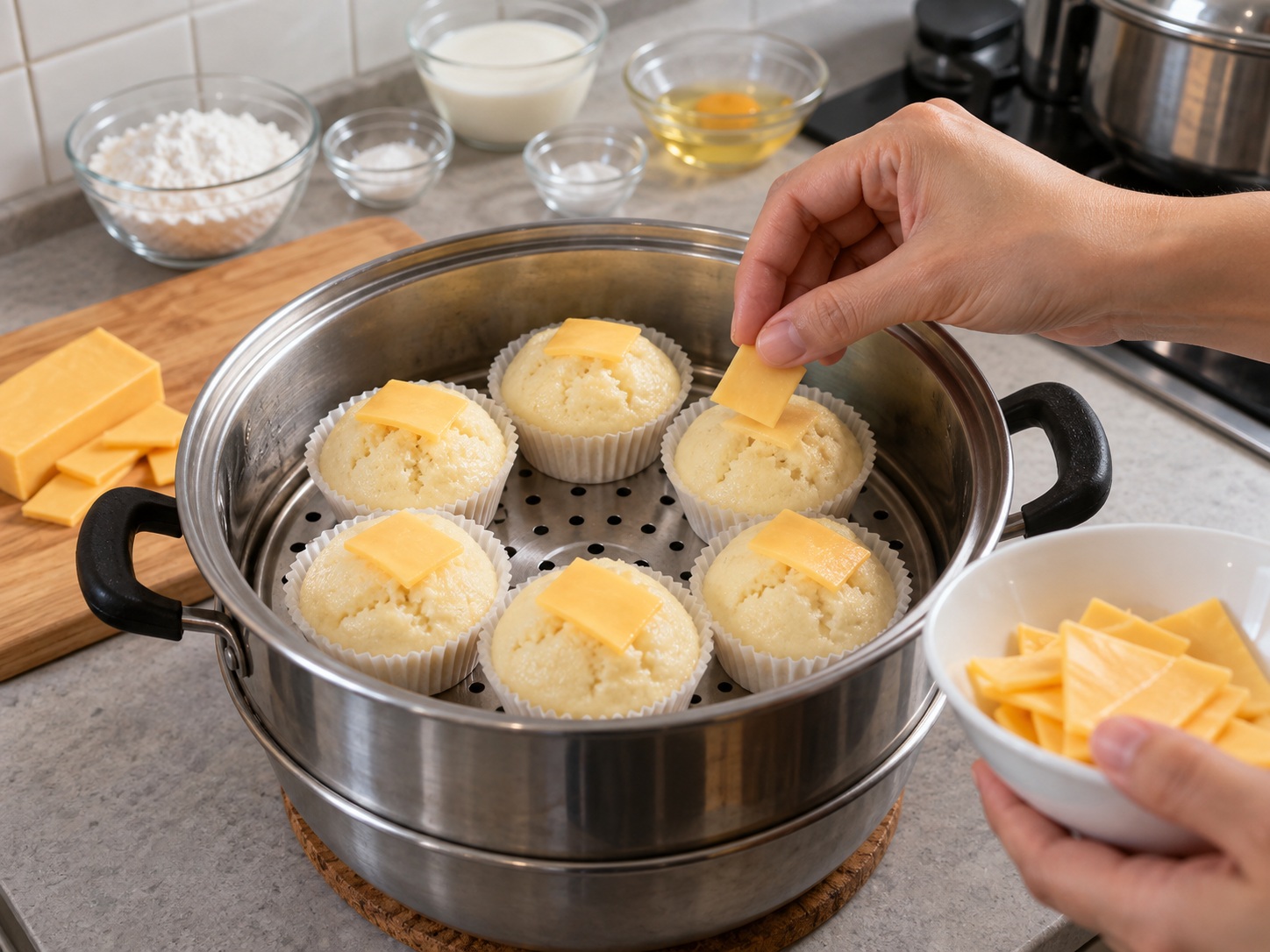 Puto Keju Kukus Filipina — Tambahkan keju