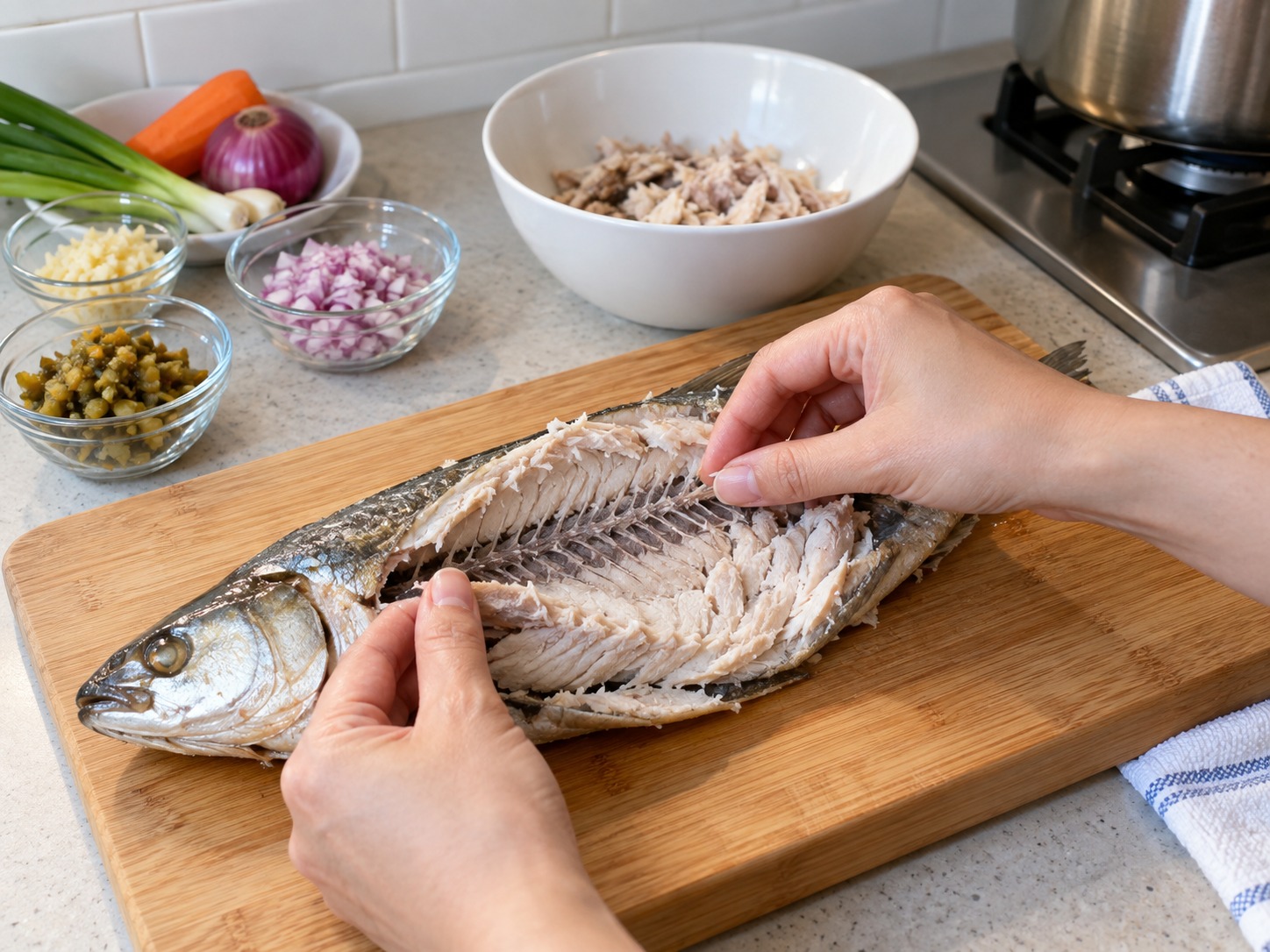 菲律賓釀焗虱目魚 — 再次檢查魚骨