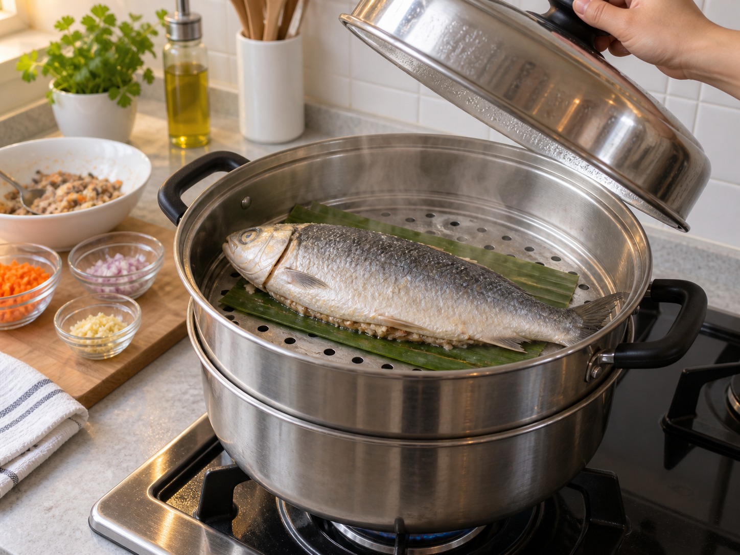 菲律賓釀焗虱目魚 — 蒸熟魚肉