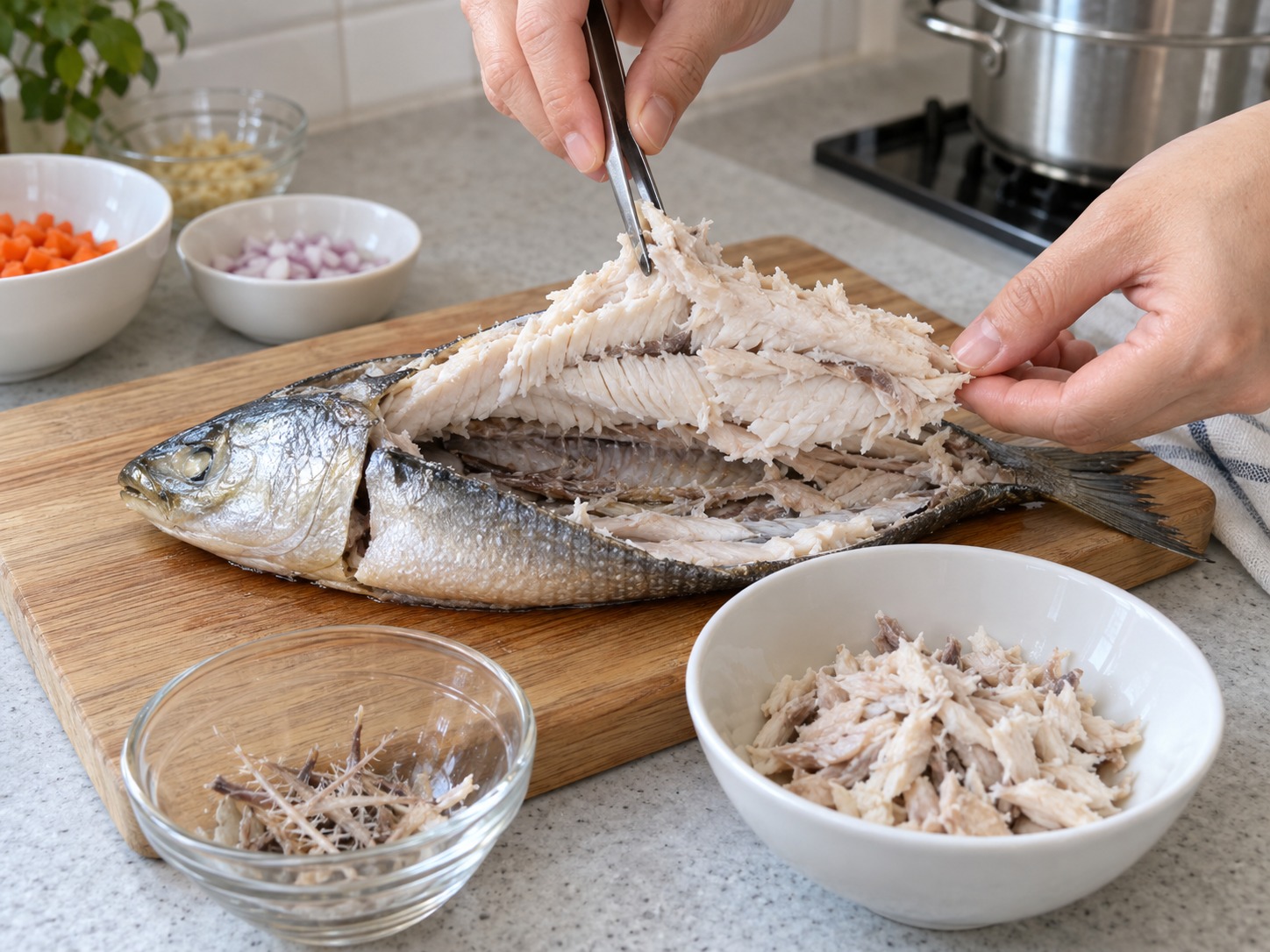 菲律賓釀焗虱目魚 — 分開魚肉魚皮