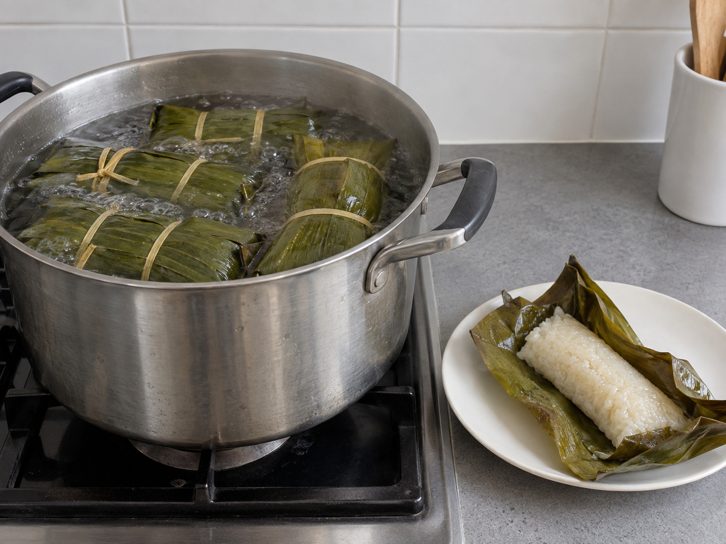 菲律賓椰香糯米葉包 Suman — 微滾煮約35至40分鐘