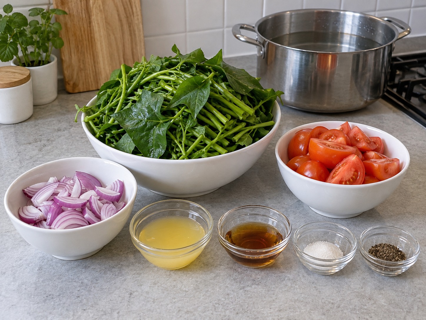 Salad Daun Ubi Jalar dan Tomat Filipina — bahan