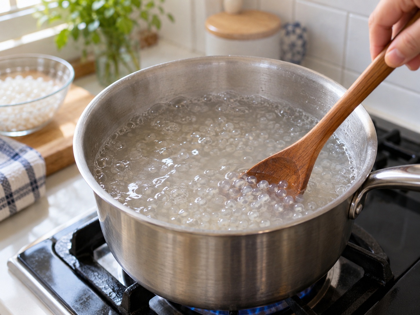 Tahu Sutra dengan Sirup Filipina — Masak sagu dengan api sedang