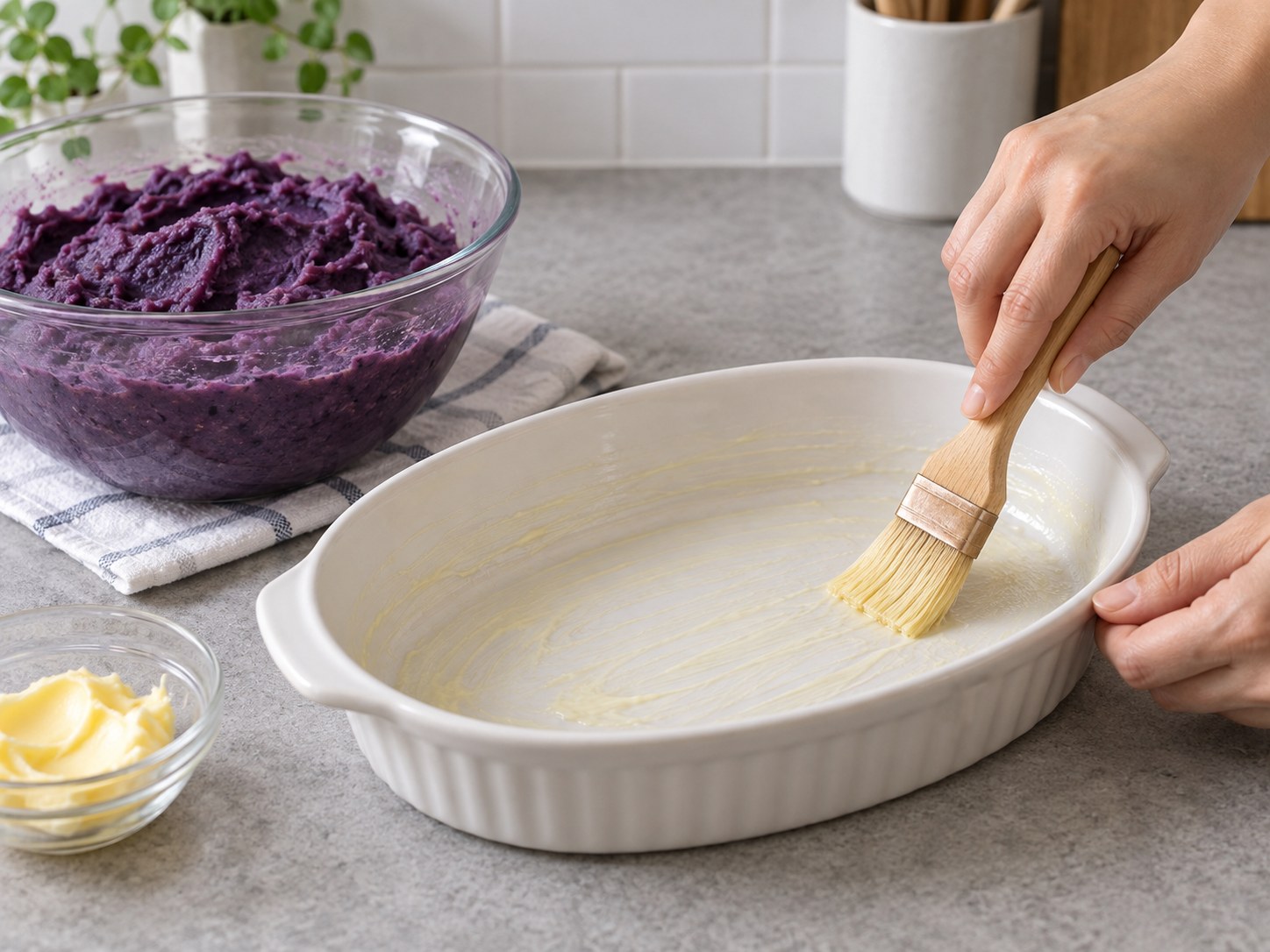 Filipino Ube Halaya — Grease the dish