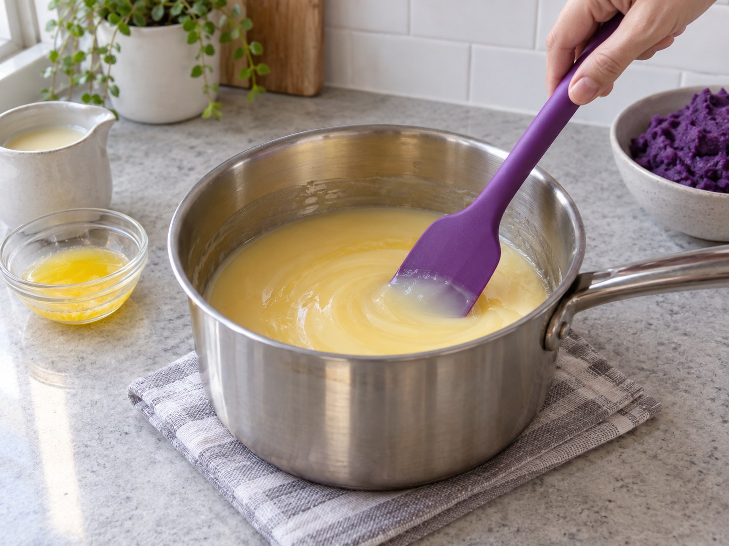Filipino Ube Halaya — Combine milk and butter