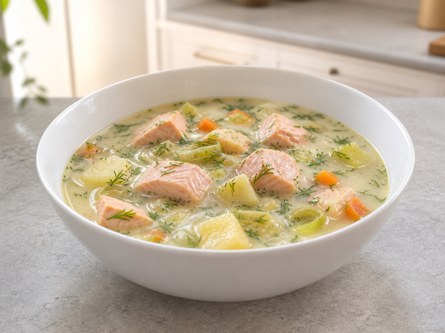 Finnish Salmon, Potato and Dill Soup — finished dish