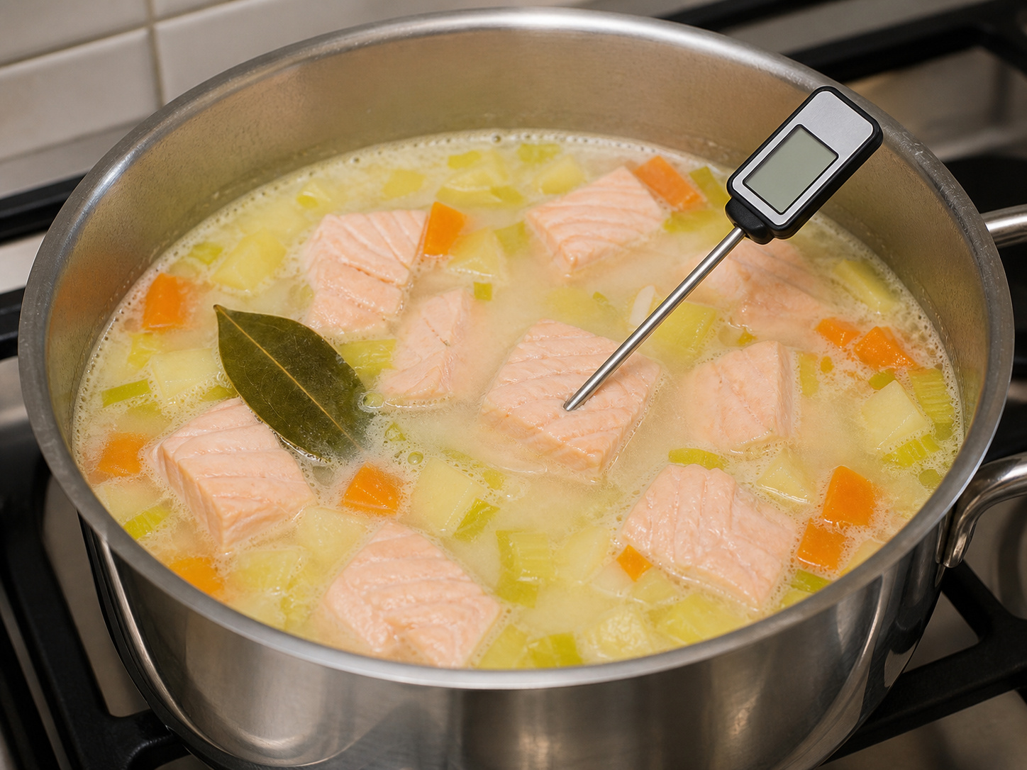 Finnish Salmon, Potato and Dill Soup — Poach gently until salmon is opaque