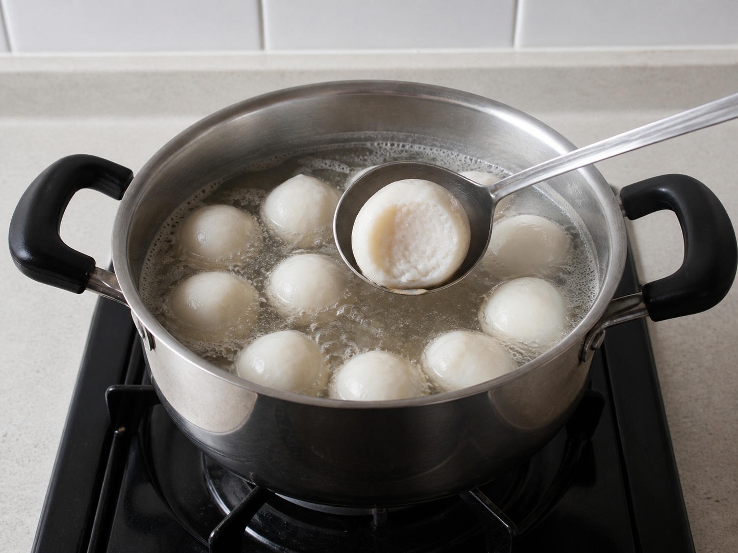 Sup Bihun Bakso Ikan — Masak bakso hingga panas