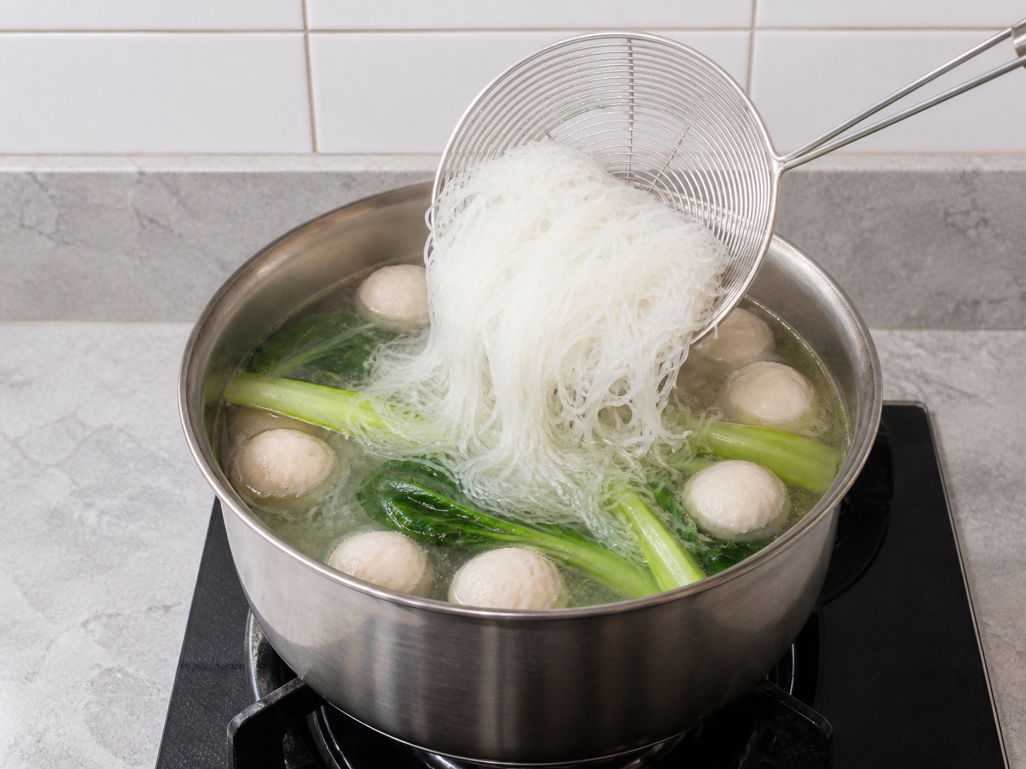 Sup Bihun Bakso Ikan — Masukkan bihun