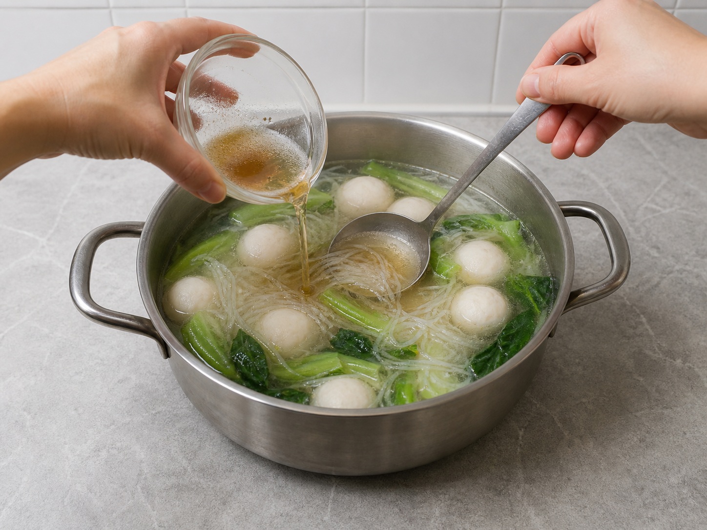 Sup Bihun Bakso Ikan — Bumbui kuah