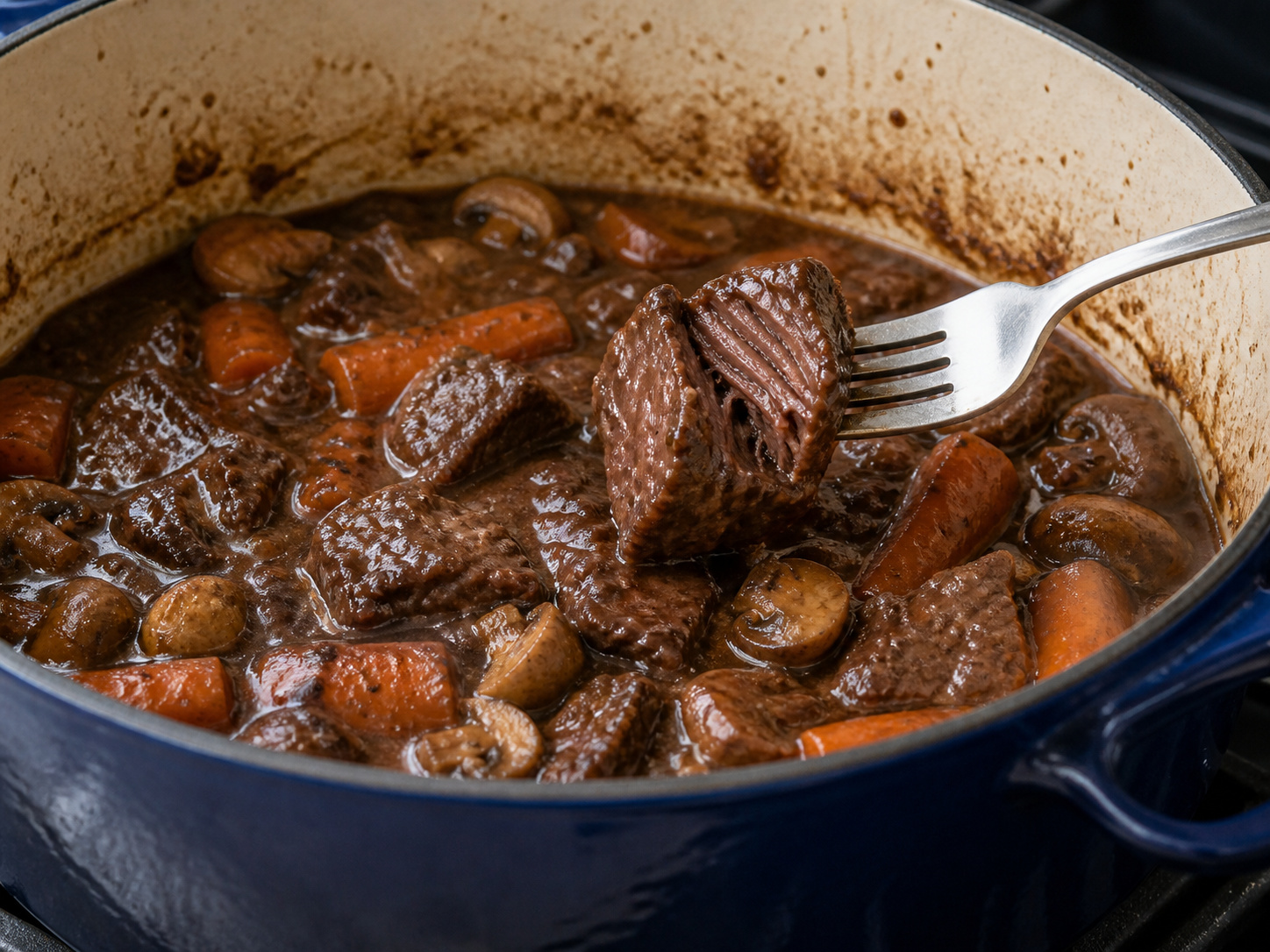 French Beef Bourguignon-Style Stew — Check and reduce