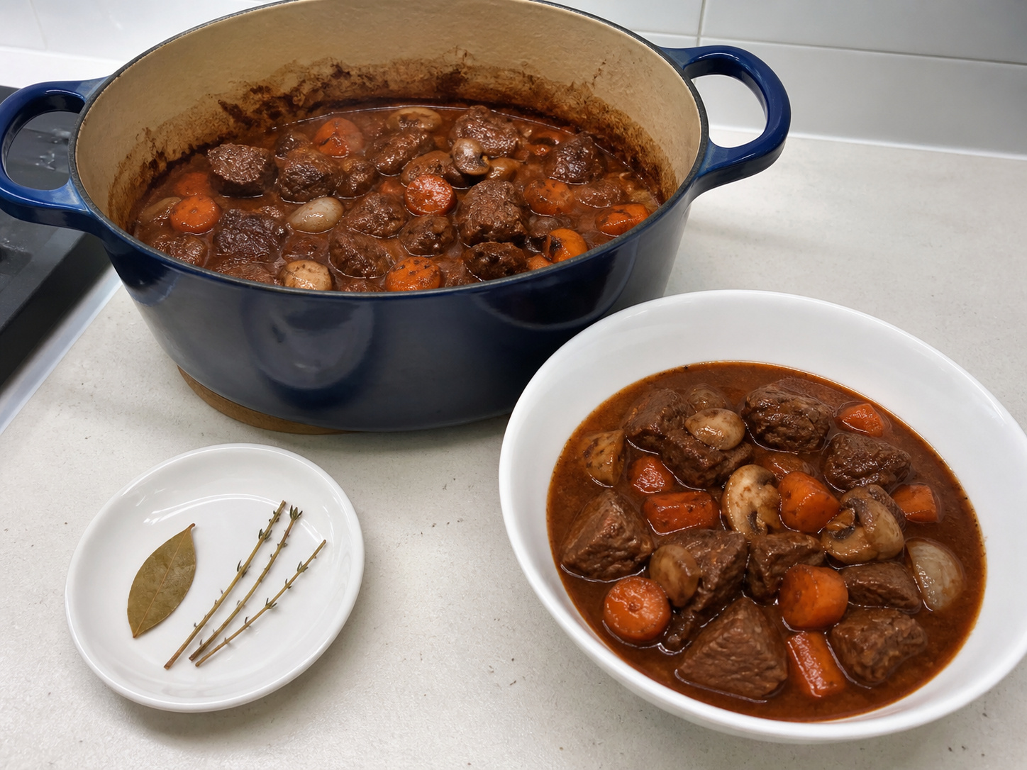 French Beef Bourguignon-Style Stew — Rest and serve