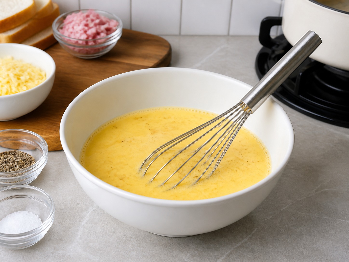 French Croque Monsieur Breakfast Bake — Whisk the egg custard