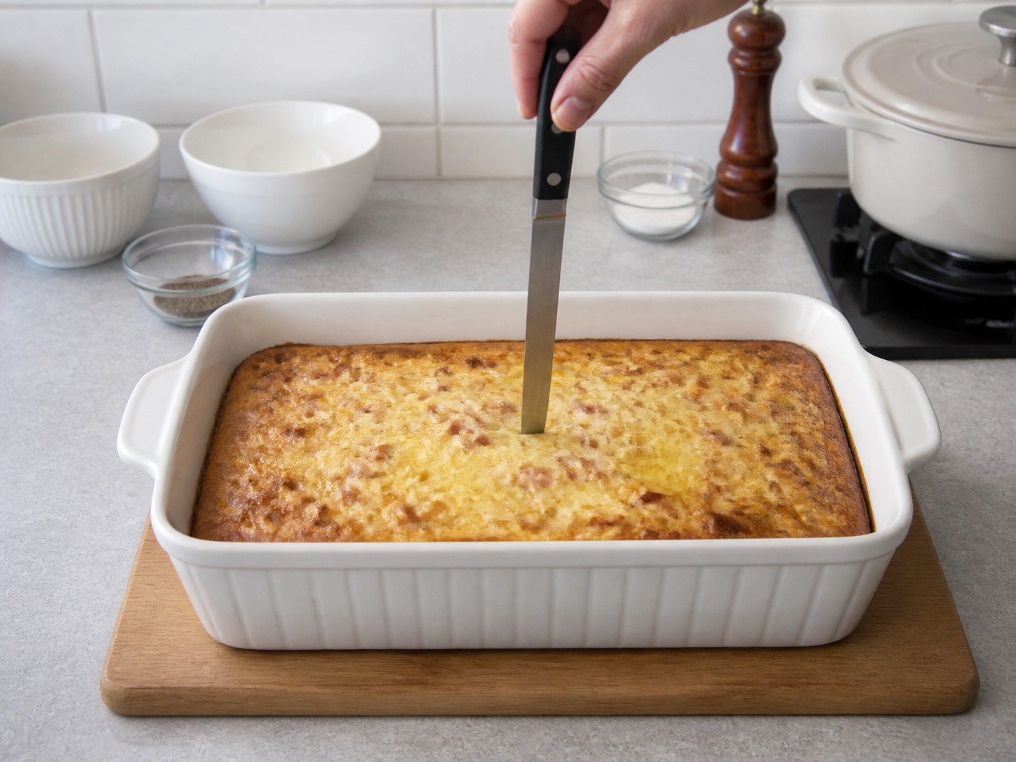French Croque Monsieur Breakfast Bake — Check the centre is set