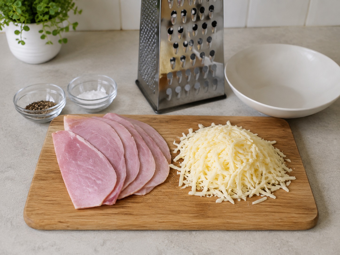 Galette Soba Ham dan Keju Prancis — Iris ham dan parut keju.