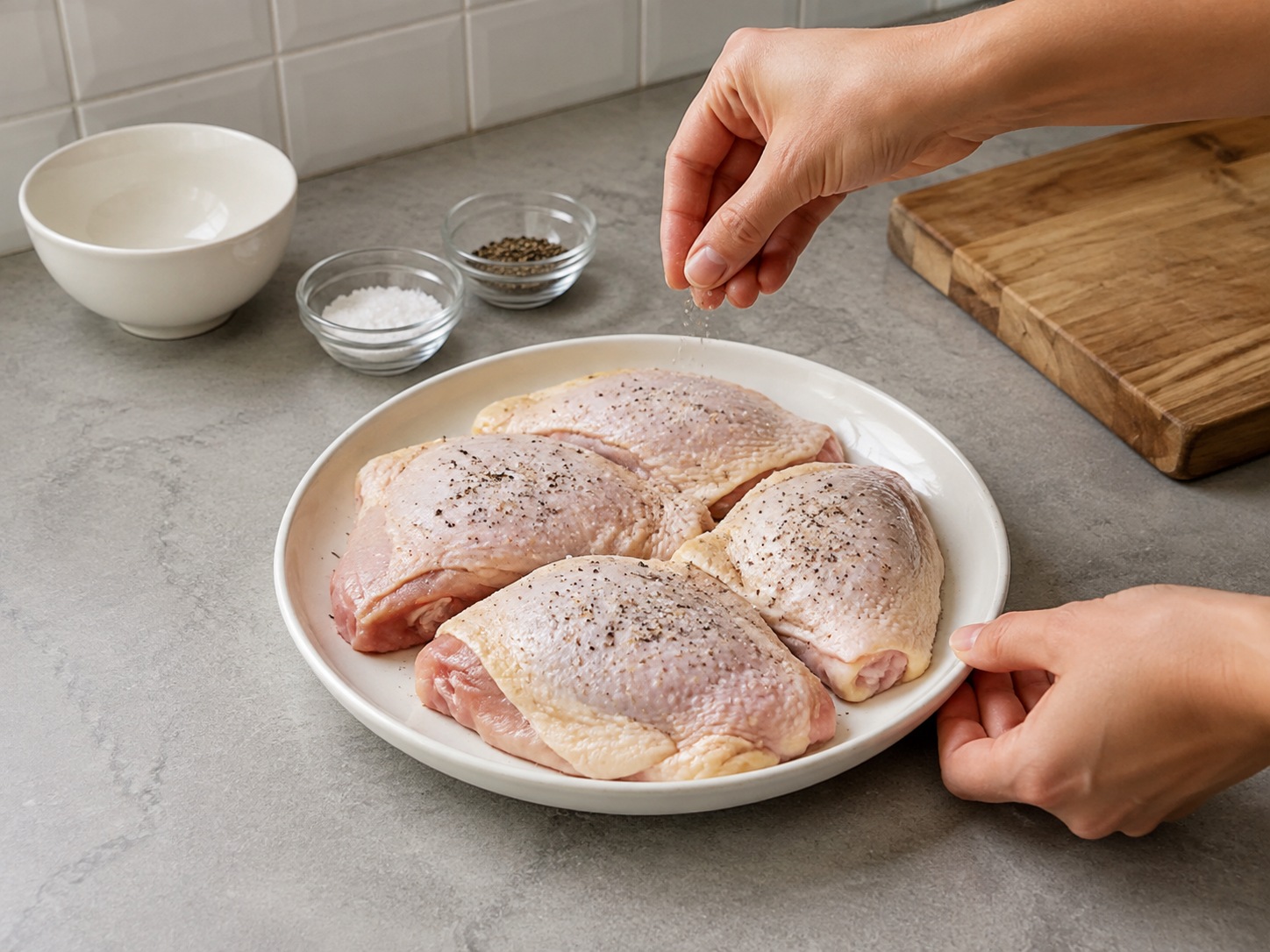 French Mustard-Carrot Chicken Fricassee — Season both sides of the chicken with salt and pepper.