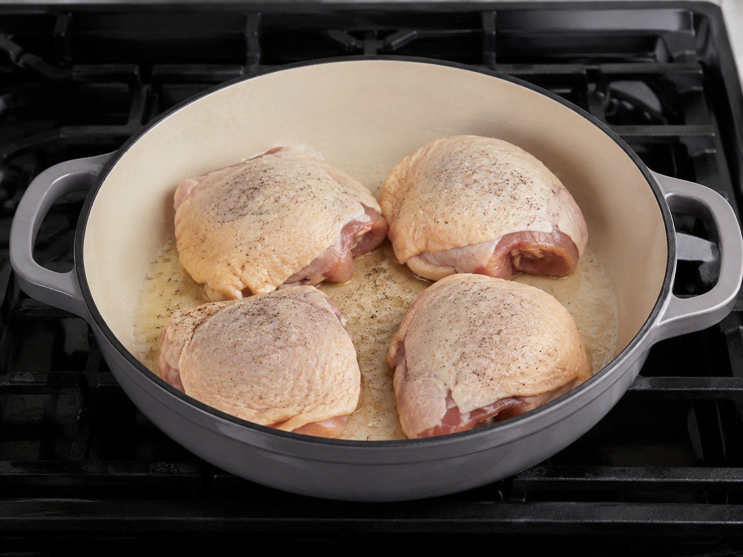 French Mustard-Carrot Chicken Fricassee — Heat the oil and brown the first side for 6 minutes.