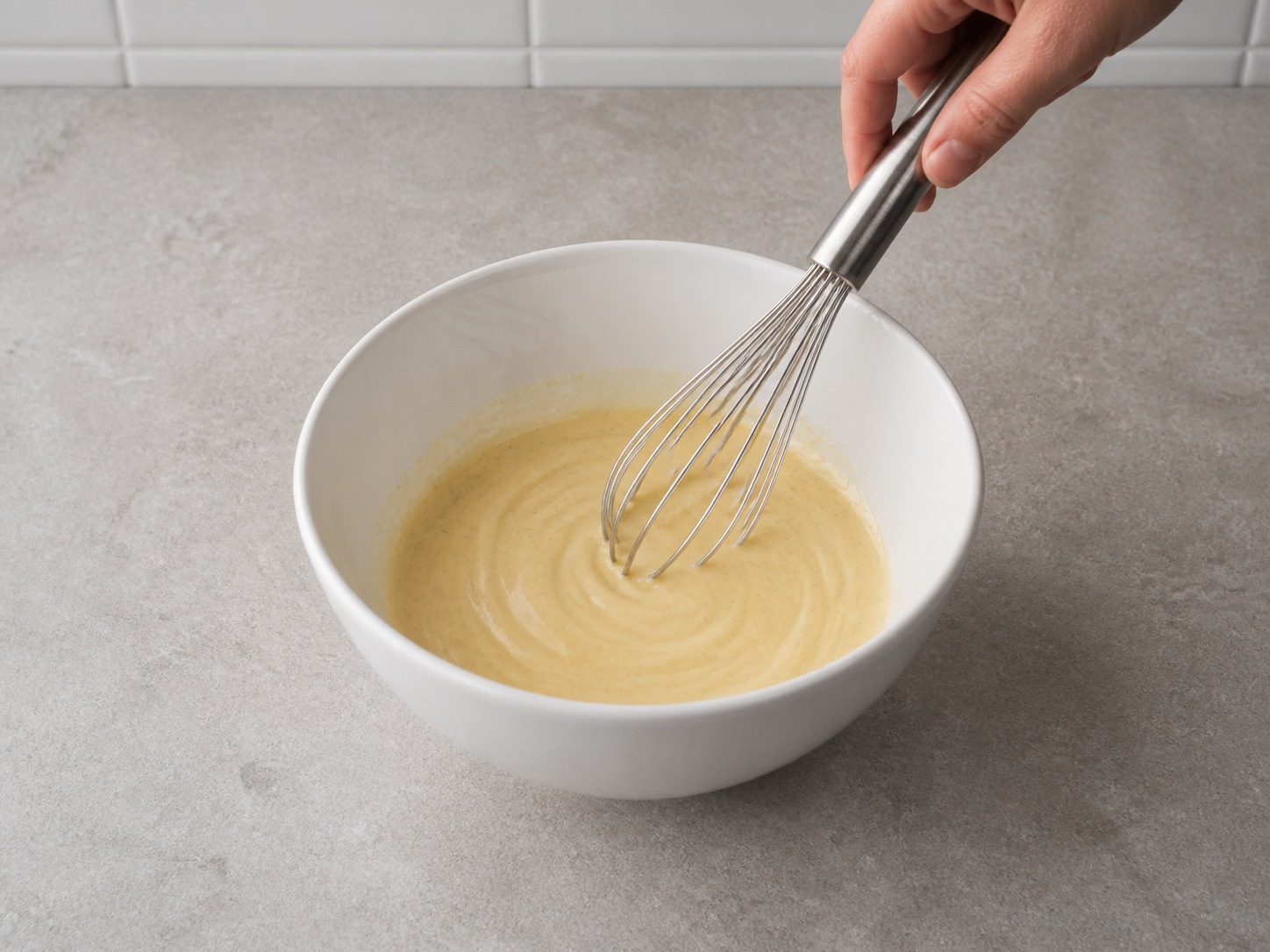 French Mustard-Carrot Chicken Fricassee — Whisk Dijon mustard and cream together.