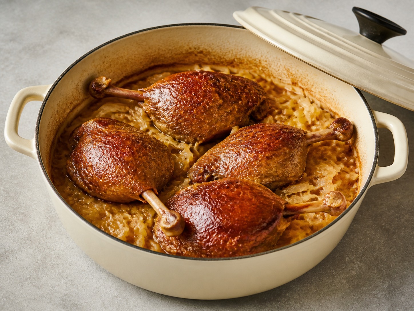 French Orange-Braised Duck Legs with Cabbage — finished dish