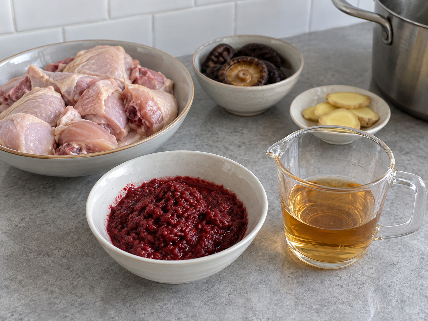 Fujian Red Rice Wine Lees Chicken Soup — Measure lees and wine