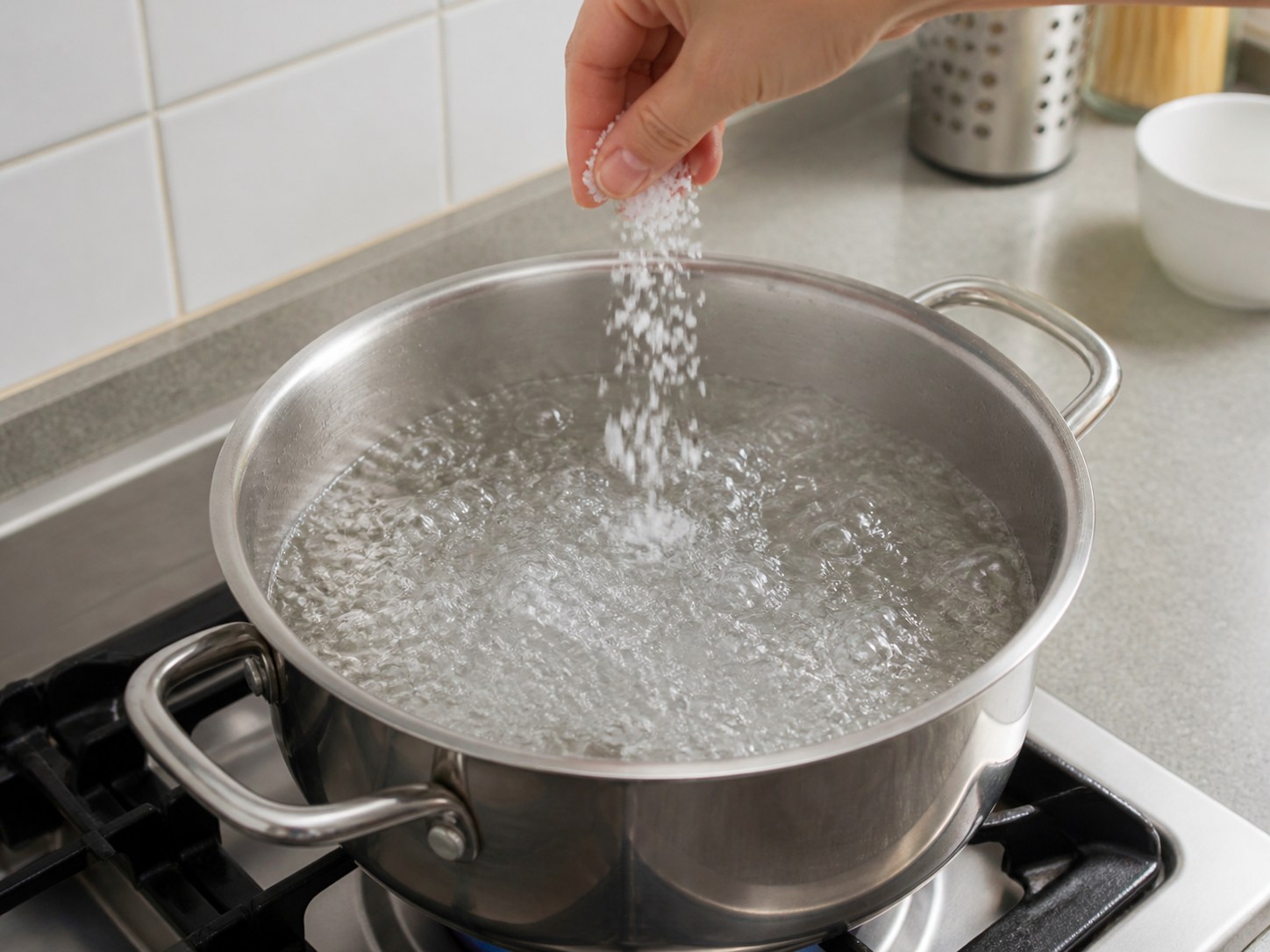 蒜香牛油大蝦意粉：煮滾鹽水