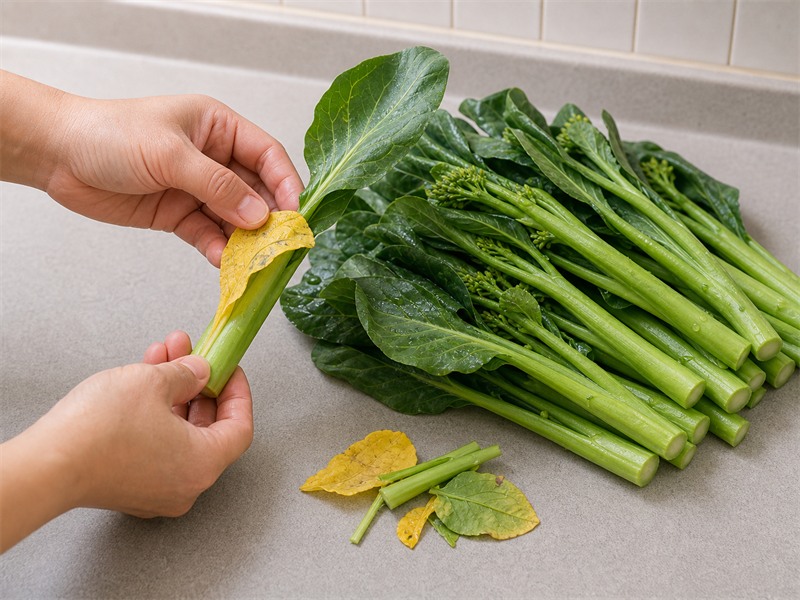 蒜蓉炒菜心:摘走老葉