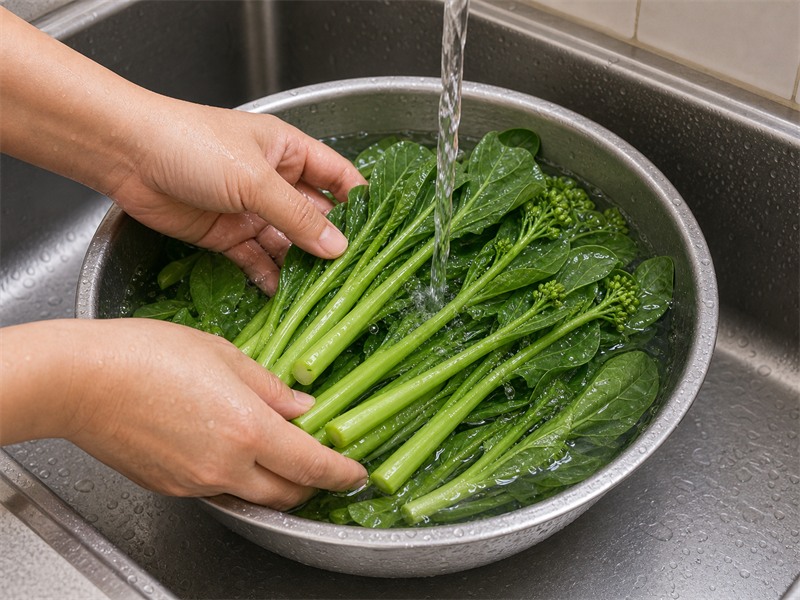 蒜蓉炒菜心:清洗菜心